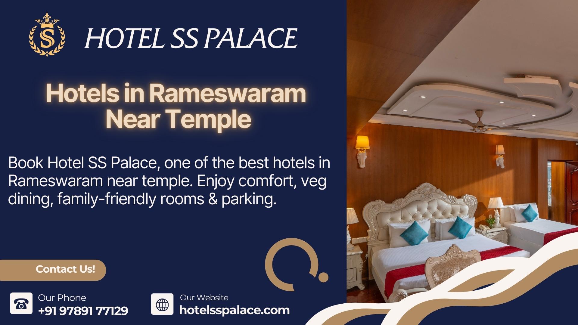Luxurious family room at Hotel SS Palace, one of the best hotels in Rameswaram near temple with comfort, veg dining, and parking