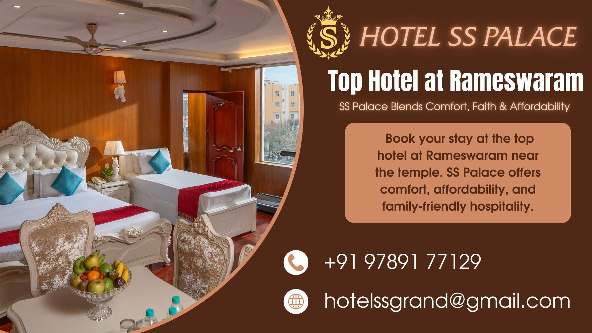 Luxury family room at Hotel SS Palace – Top Hotel at Rameswaram near Ramanathaswamy Temple