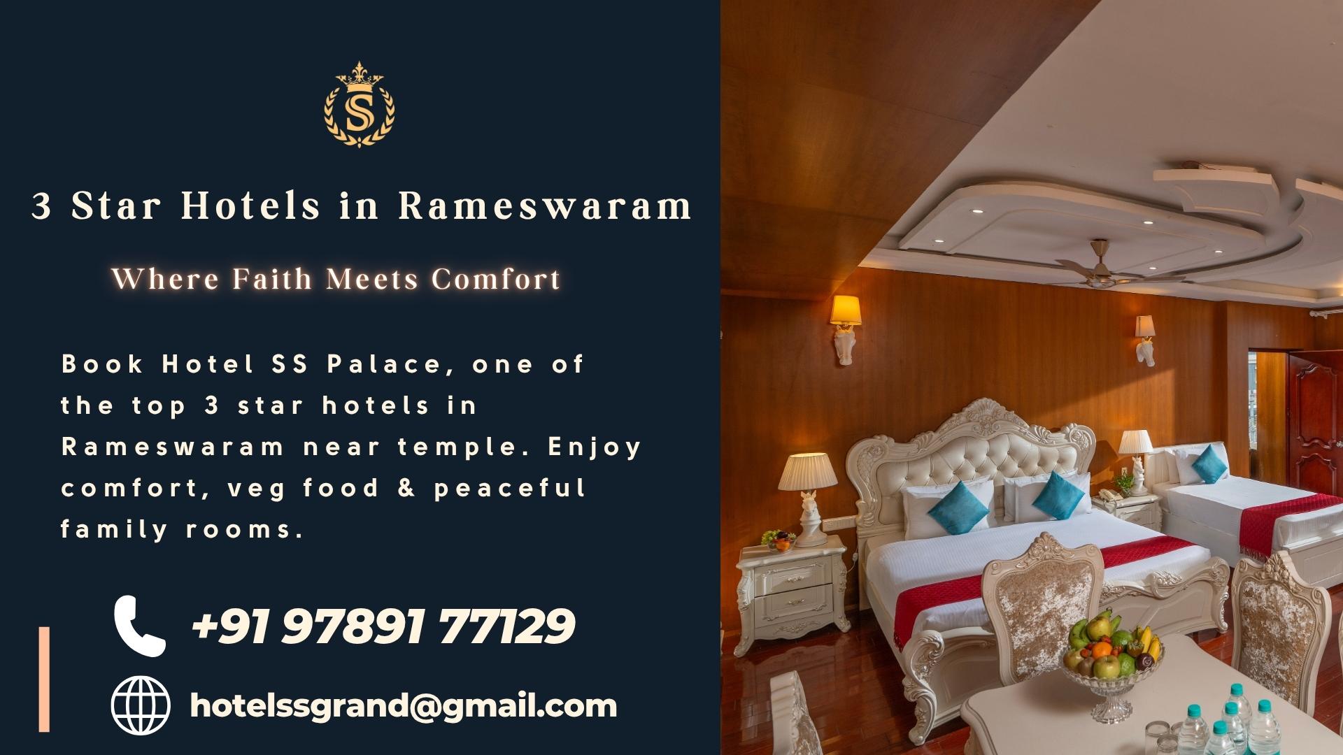 Spacious family room at Hotel SS Palace, one of the top 3 star hotels in Rameswaram near temple offering comfort, veg dining, and peaceful stays.
