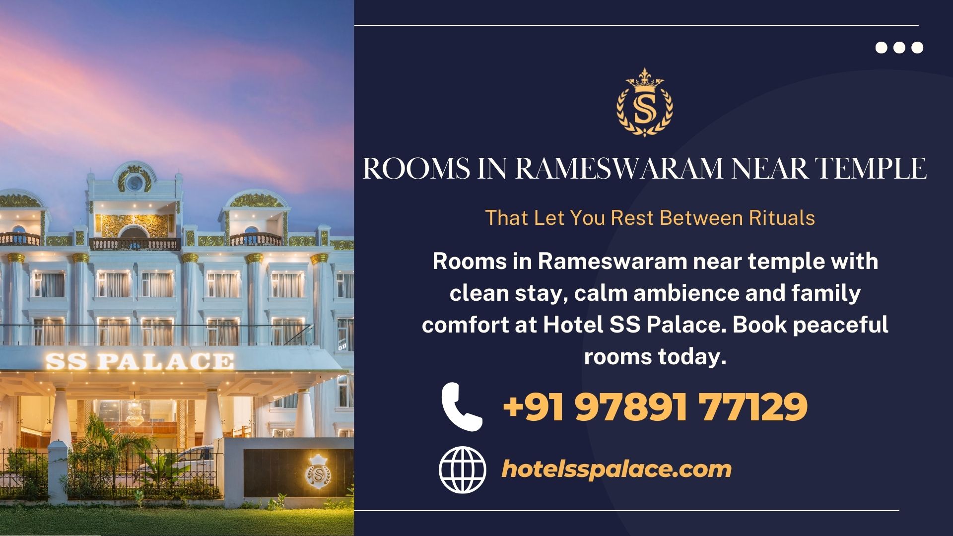 Rooms in Rameswaram near temple with clean stay, calm ambience and family comfort at Hotel SS Palace. Book peaceful rooms today.