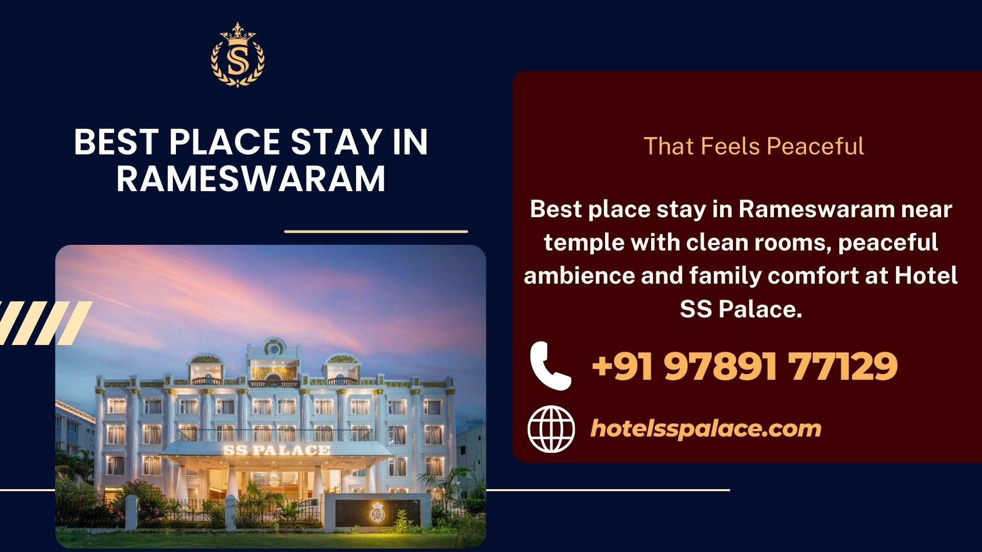 Best place stay in Rameswaram near temple with clean rooms, peaceful ambience and family comfort at Hotel SS Palace.