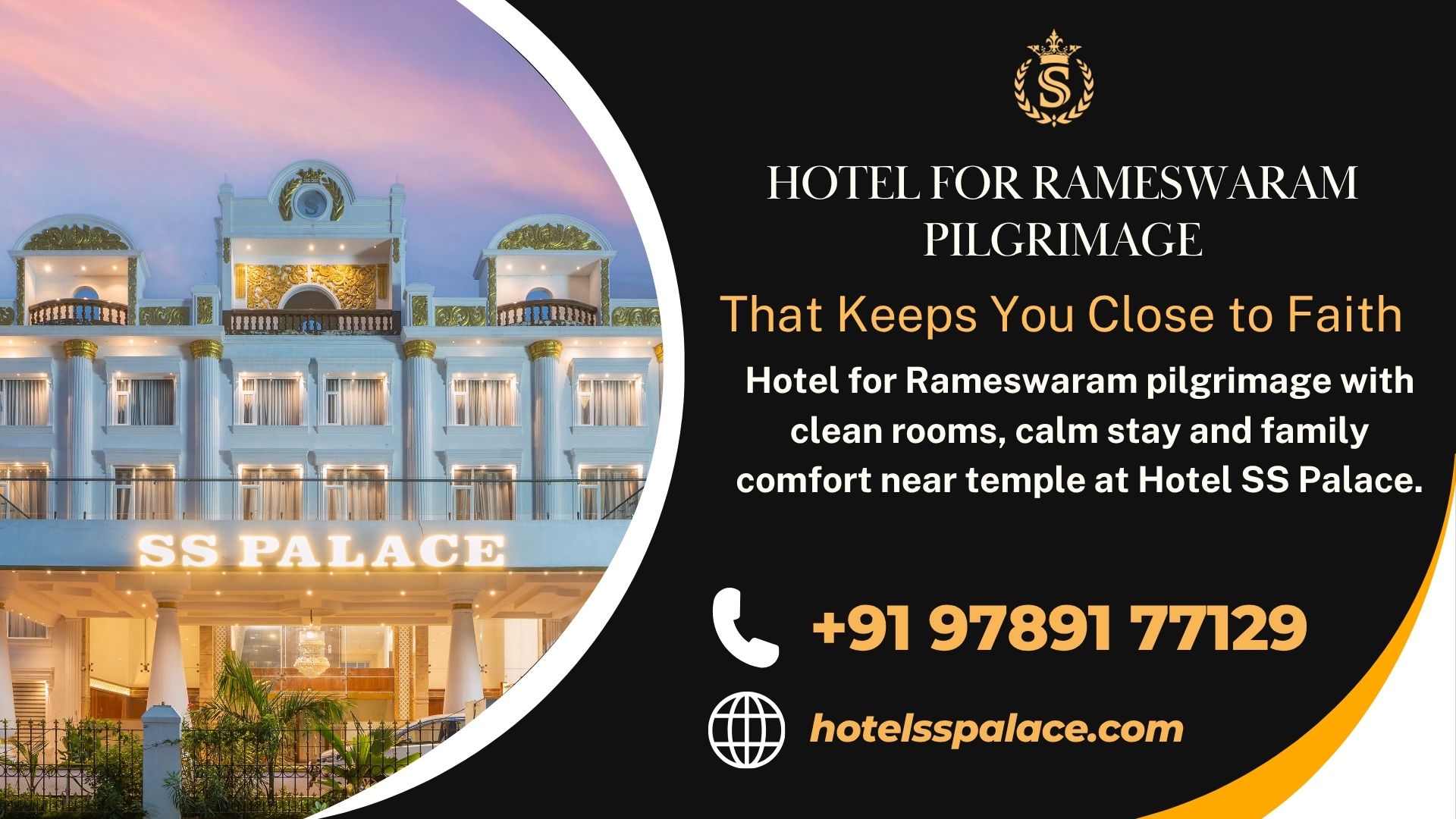 Hotel for Rameswaram pilgrimage with clean rooms, calm stay and family comfort near temple at Hotel SS Palace.