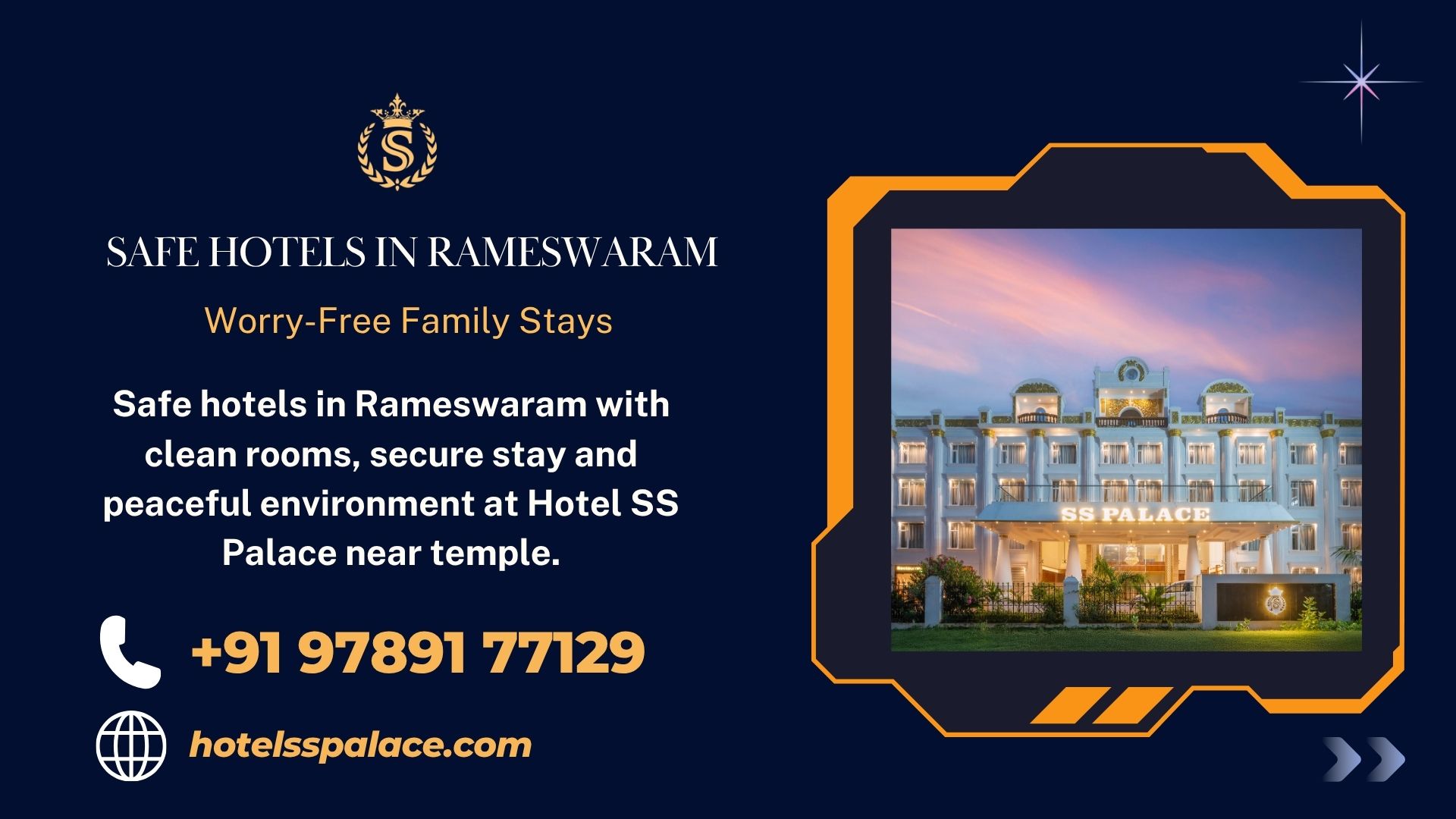 Safe hotels in Rameswaram with clean rooms, secure stay and peaceful environment at Hotel SS Palace near temple.